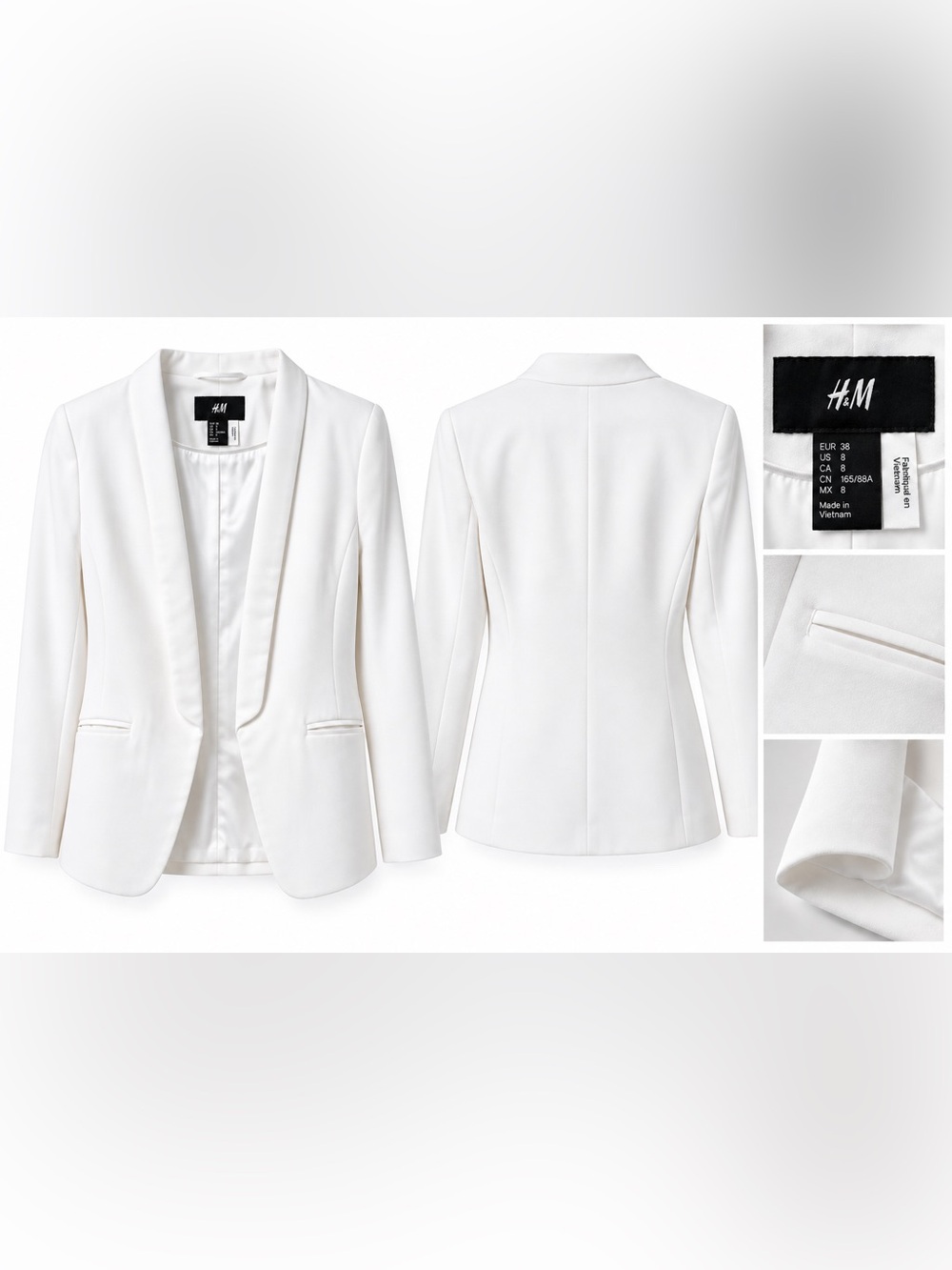 H&M White Open-Front Blazer – Size 8 / EUR 38
